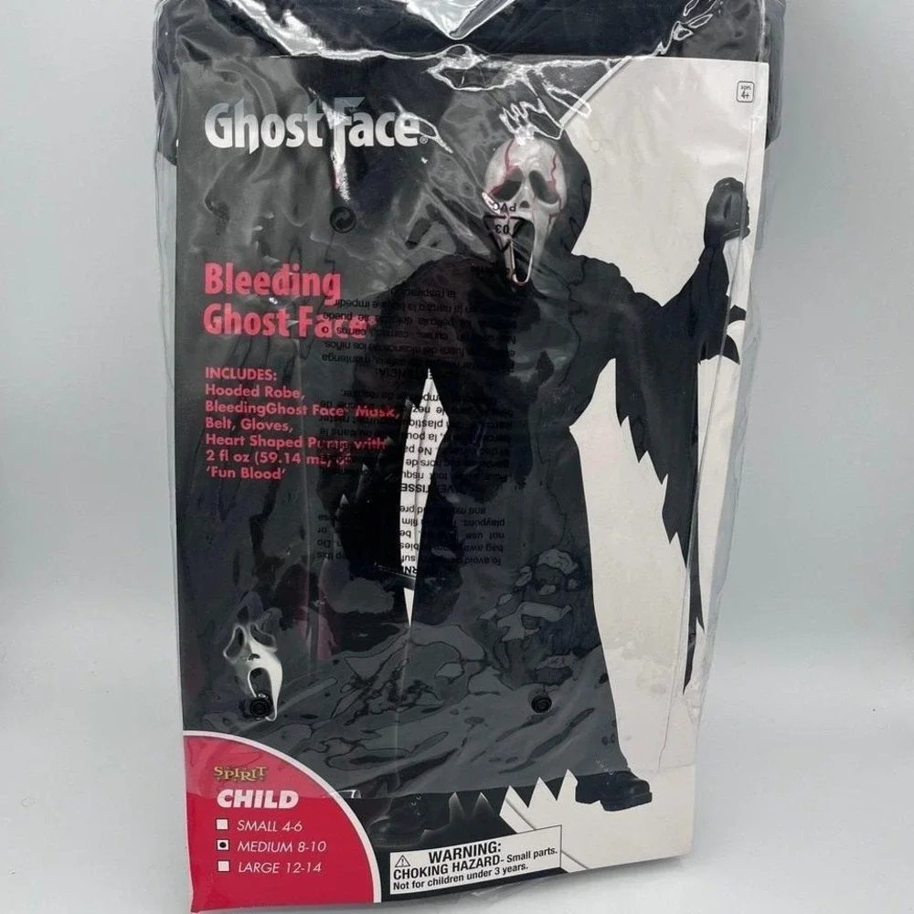 Spirit Halloween Ghost Face Bleeding Costume Child Medium 8-10 Hooded Robe Mask